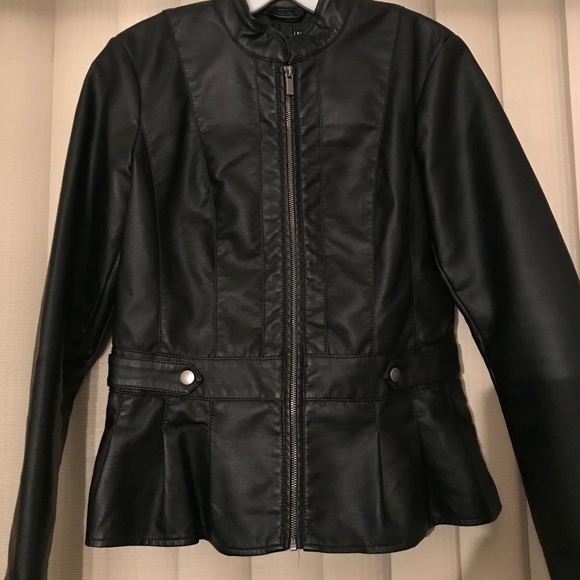 baccini faux leather peplum jacket